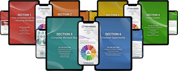 14Mindsets Gold Package Report showing a complete mindset map and hidden depths section.